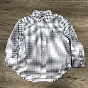 EUC Ralph Lauren boys 3T, black/blue striped, long-sleeved butting down shirt